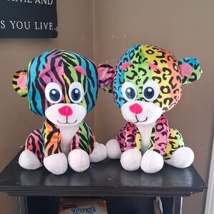 Vibrant Multicolor Plush Leopard Pair